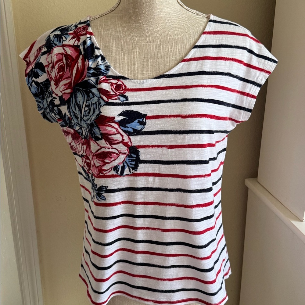 Talbots Striped Floral Tee